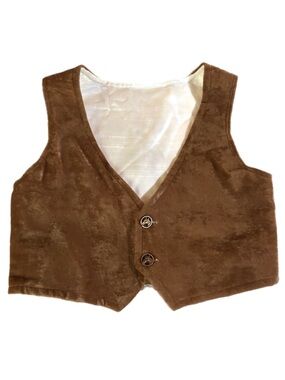 Western Velvet Vest Cowboy Horse Buttons Lined Rodeo Brown Size 6-8 years Unisex